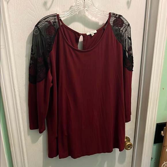 Maurices Red and Black Embellished Blouse - Picture 1 of 5